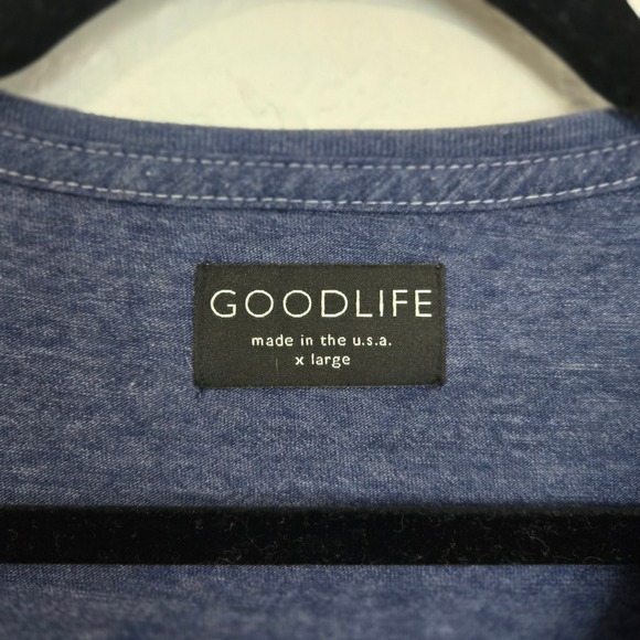 GOODLIFE Mens Blue Heathered Henley T-Shirt Short Sleeve Made in USA X Large - Picture 4 of 6